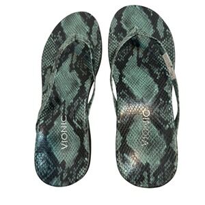 New Vionic Snake Print‎ Teal Flip Flops Thong Sandals Comfortable Arch Support 8